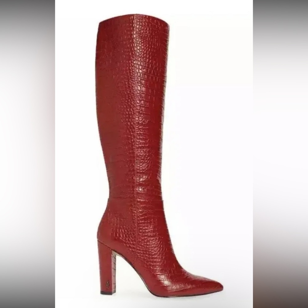 Sam Edelman Elegant Red Croc-Embossed Knee-High Boots 10
